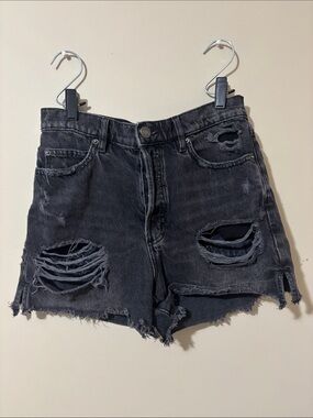 Black Distressed Garage High-Rise Denim Shorts